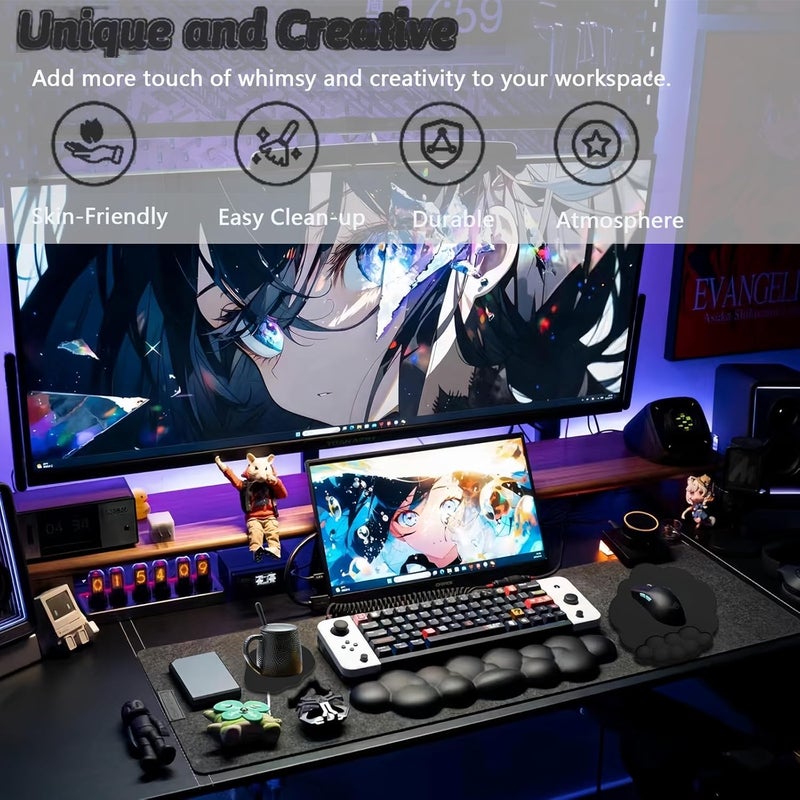 WFCYGL Cloud Wrist Rest Keyboard Ergonomic Wrist Pad for Keyboard and Mouse Coaster Cloud Mouse Pad Set Leather PU Non-Slip Wrist Rest Support for Computer Laptop Gaming Mac Home Office Relief Pain Black - Image 2